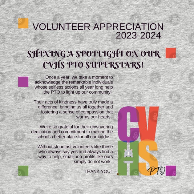 Volunteer appreciation 23-24 Thank you by Carnegie Vanguard High School PTO